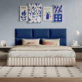 Plush Blue Cushioned Linen Headboard 24x12 Inch 9-Panel Set - Wall-Mounted Protection for Queen Beds, High-Density Foam Core