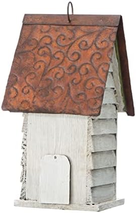 Glitzhome Bird Houses for Outside, 12" H Washed White Distressed Solid Wood Cottage Bird Nesting Box Hanging Bird House for Outdoors, Decorative Birdhouse for Bluebird Wren Sparrow Finch Cardinal
