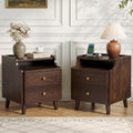 Nightstand Set of 2, Pre-Assembled, 19.7“H Solid Wood Night Stand with 2 Drawers, Open Sliding Shelf, Mid Century Modern Small Bedside Table for Bedroom, Black Walnut 16"