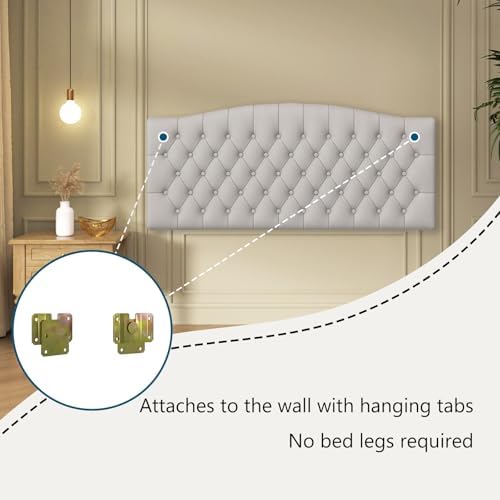 Furpopup Velvet Queen Size Headboard Only Upholstered Wall Mount Light Gray