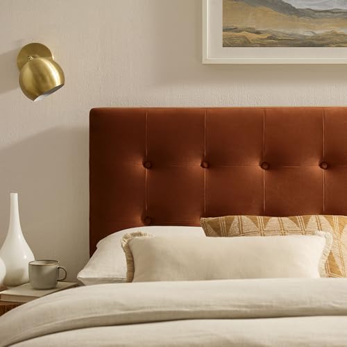 Modway Emily Queen Size Performance Velvet Headboard in Rust - Stain-Resistant Velvet Upholstery with Button Tufting and 7 Adjustable Height Positions
