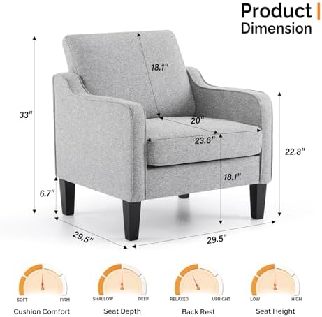 VINGLI Accent Chairs Set of 2, Linen Upholstered Armchair, Living Room