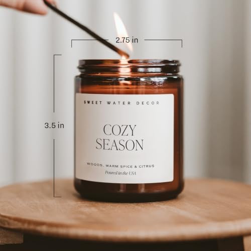 Sweet Water Decor Cozy Season Fall & Winter Candle, 9oz Amber Jar Black Lid