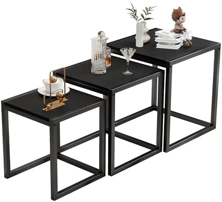 Nesting Coffee Table Set of 3, Stacking Metal Side Tables, Black