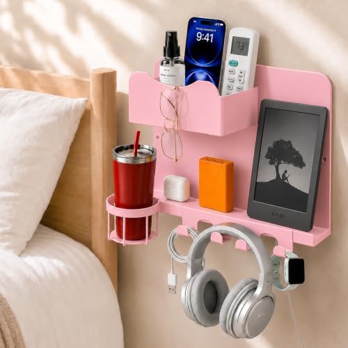 Metal Bedside Wall Shelf, No Drill Floating Bedside Shelf Wall Organizer