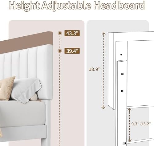 Garvee Full Size Platform Bed Frame with Upholstered Headboard, White
