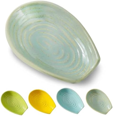 HASENSE Ceramic Spoon Rest for Stove Top, Heat-Resistant Spoon Holder for Kitchen Counter, Sage Green Swirl Utensil Rest for Spatula, Ladle, Whisk & Cutlery, Dishwasher & Microwave Safe