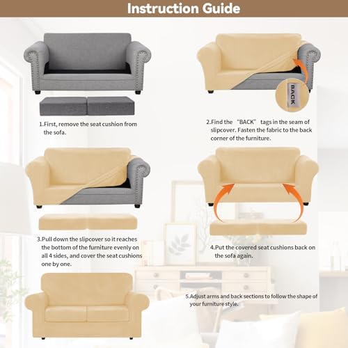 WEERRW Velvet Stretch 3 Pieces Couch Cover for Sofa Washable, Champagne