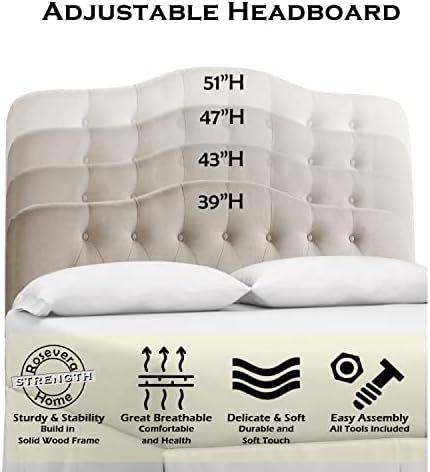 Rosevera Givanna Adjustable Height Headboard with Linen Upholstery and Button Tufting for Bedroom, King, Natural