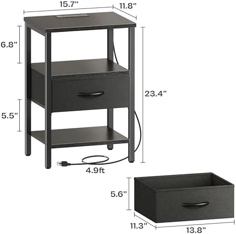 SUPERJARE Nightstand Set of 2 with Charging Station, USB-C Port, End Tables