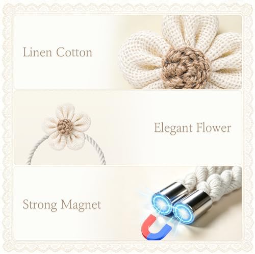 VIS'V Magnetic Curtain Tiebacks, Boho Curtain Holdbacks, Cream, 4 Pcs