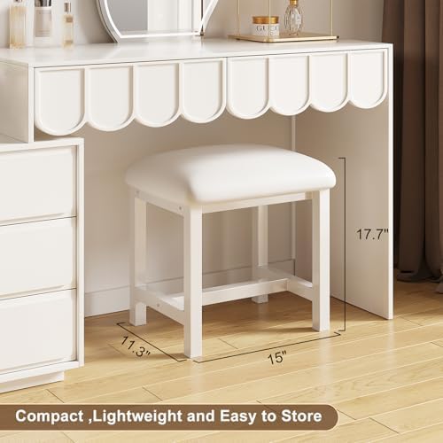 White Vanity Stool, Small Vanity Chair, Makeup Bench Seat for Deak