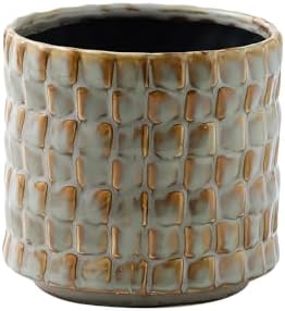 Utensil Crock Kitchen Utensil Holder, 5 Inches Small Ceramic Utensil Holder for Countertop, Unique Embossed Checkered Pattern, Cooking Utensil Crocks for Kitchen, Home Decor Gift (Sage Bronze)