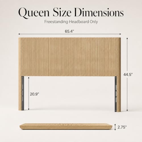 Light Wood Queen Bed Headboard Only,Wooden Fluted Striped HeadBoard (Oak)