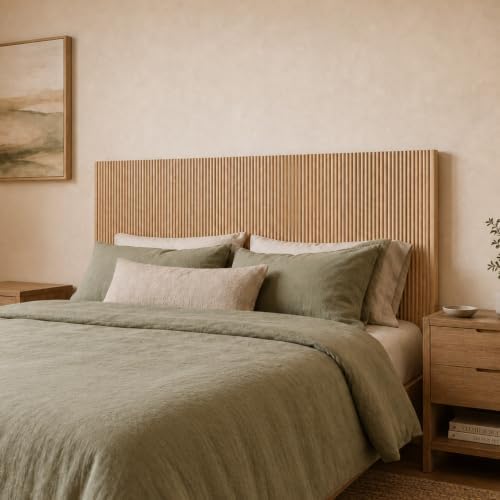 Light Wood Queen Bed Headboard Only,Wooden Fluted Striped HeadBoard (Oak)