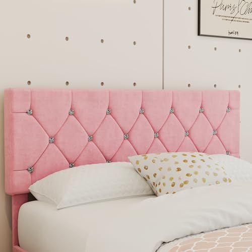 VECELO Full Size Bed Frame with Diamond Tufted Headboard, Upholstered Platform Bedframe with Wood Slat Support, No Box Spring Needed, Mauve Pink