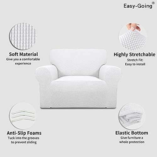 Easy-Going Stretch Oversized Chair Slipcover with Arm Washable Snow White