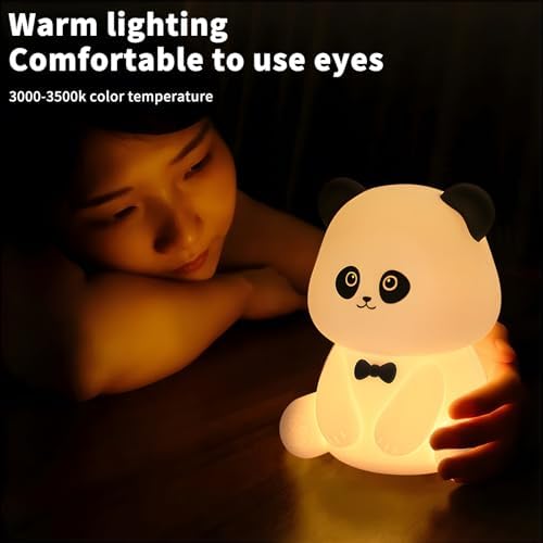 Cute Panda Night Light, Squishy Animal Nightlamp, Rechargeable Dimmable Nursery Soft Silicone Table Bedroom Lamp Portable Adjustable Lighting Bedside Gift