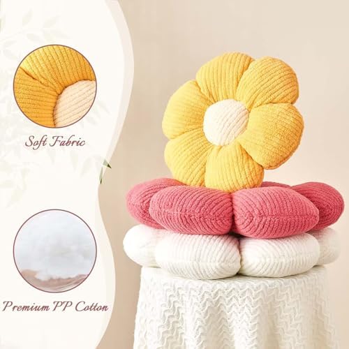 Kcvvcr Flower Throw Pillow, Soft White Green 17.7" Shaped Floor Pillow for Home Decor, Cute Aesthetic Plush Decorative Pillows for Bed, Sofa, Couch