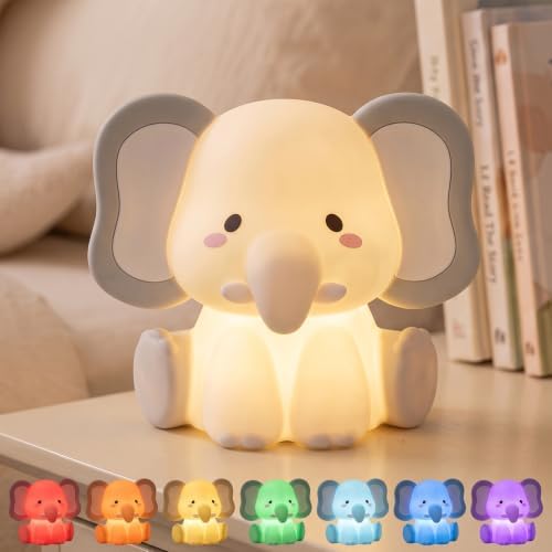 AVEKI Elephant Night Light, Silicone Touch Bedside Lamp (Grey)