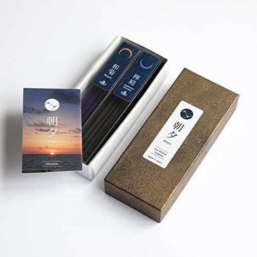 Asayu Japan Zen Incense Set, Zen Garden and Chrysanthemum, Low Smoke, 40g