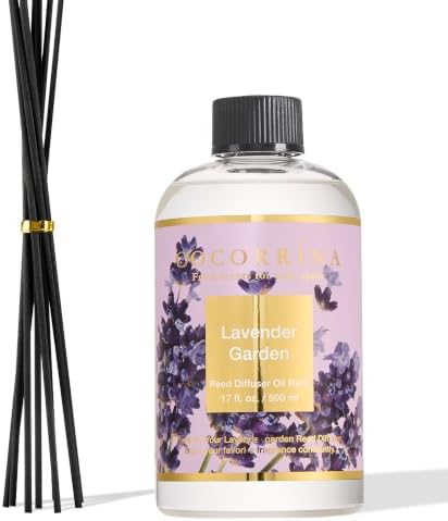 Cocorrína Reed Diffuser Refill Lavender Garden 17oz (500ml) with 8 Rattan Sticks - Premium Long-Lasting Scented Oil, Home Fragrance for Bedroom, Bathroom Home Decor