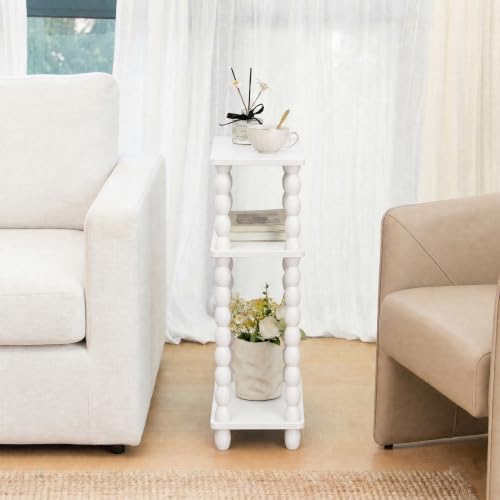 3-Tier Narrow Side Table, Skinny End Table with Wood Spindle Legs White