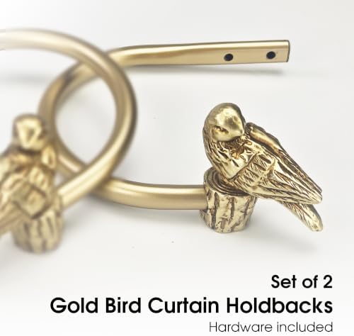 Curtain Drapery Holdbacks with Bird Design, Wall Mount Drapery Hooks Holders, Set of 2, Gold, Large Size(4.5'' Inner Diameter)