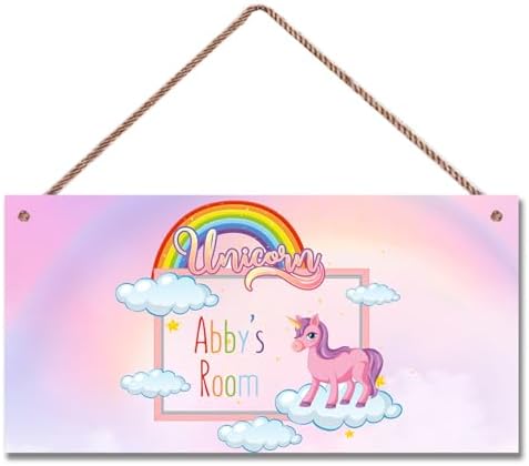 Personalized Sign Cute Magic Unicorn Sign For Kids Room Custom Name Fantasy Door Wall Decor For Little Man Cave Floral Nursery Art Plate For Girls Room Boys Bedroom