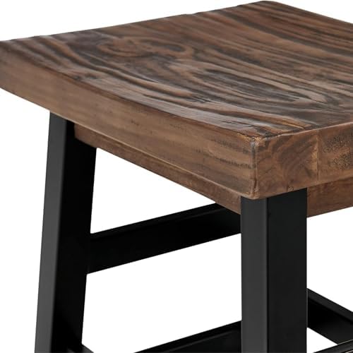 Alaterre Furniture Pomona Solid Wood Bar Stool Set of 2, Brown/Black, 20”