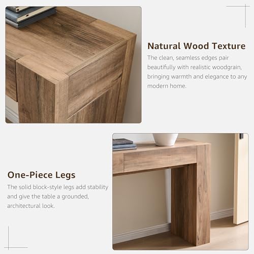 OKD 63" Console Table with Drawers, Thick Block Entryway Table, Rustic Oak