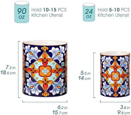 vancasso 7.3"+5.5" Utensil Holder, Porcelain Utensil Holder for Countertop
