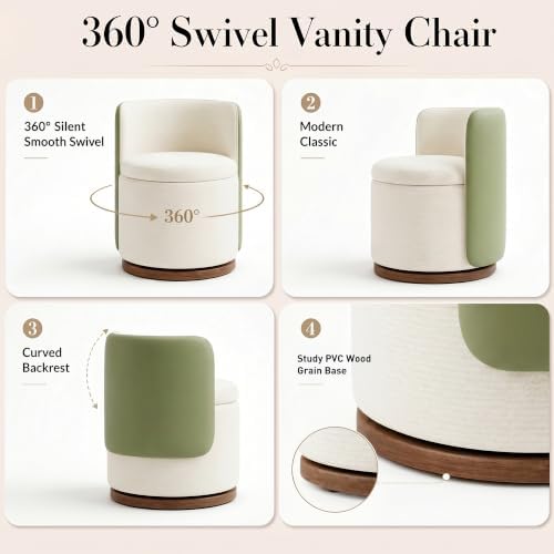Ottoman with Storage, Round Vanity Stool with Back