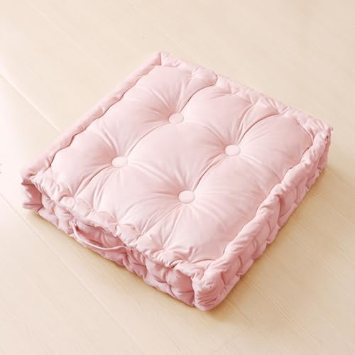 Square Floor Pillows, Large Floor Cushion for Adults Kids, Meditation Floor Pillow Seating Cushion with Shredded Memory Foam and Silk Wadding, 20"x20"x5" Blush