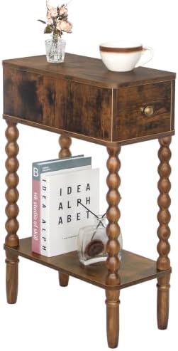 Fultyle Narrow Side Table with Drawer, Skinny End Table with Open Shelf
