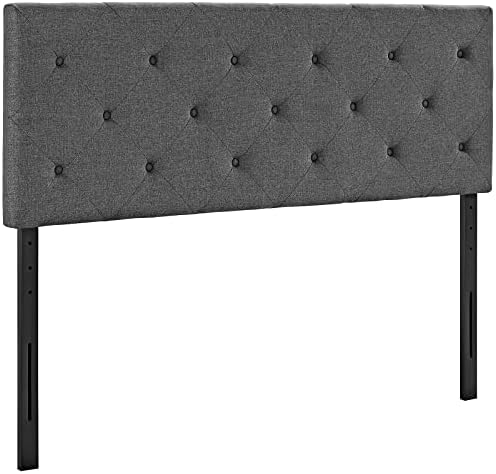 Modway Terisa Tufted Button Diamond Pattern Linen Fabric Upholstered King Headboard in Gray