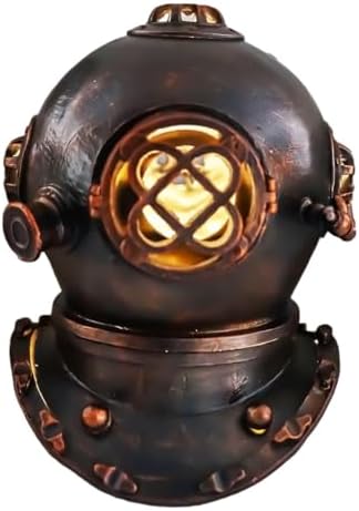 Ebros Nautical Black Steampunk Diving Helmet Figurine with LED Night Light 9" Tall Navy Diver Helm Statue Faux Iron Resin Sculpture Vintage Sci Fi Decor Coastal Ocean Submarine Unit War Maritime