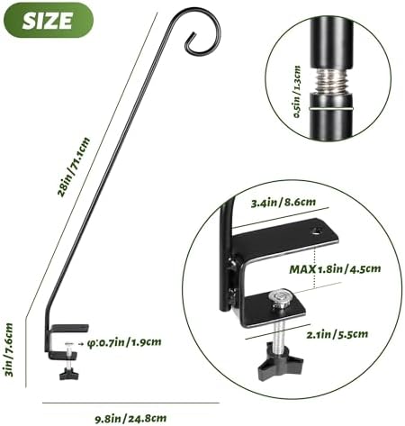 MIXXIDEA Heavy Duty Extensible Deck Hook - Adjustable for Hanging Bird Feeders, Plants, Suet Baskets, Wind Chimes, Lanterns