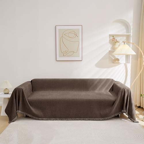 MEETSKY Oversized Couch Cover Sofa Covers Couch Covers for 3 Cushion Couch Sofa Pet Friendly, L Shaped Sectional Sofa Covers Washable Simply Put Sofa Throw Cover for Dogs, 91"x 150"，Dark Chocolate