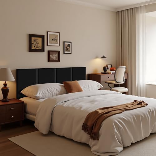 Fromann Upholstered Wall Mounted Headboard for Queen/TXL/King Size Beds, Peel and Stick Headboard 23.6" x 11.8"/PC, Interior Wall Panels for Bedroom Study, Headboards Only (3, Black)