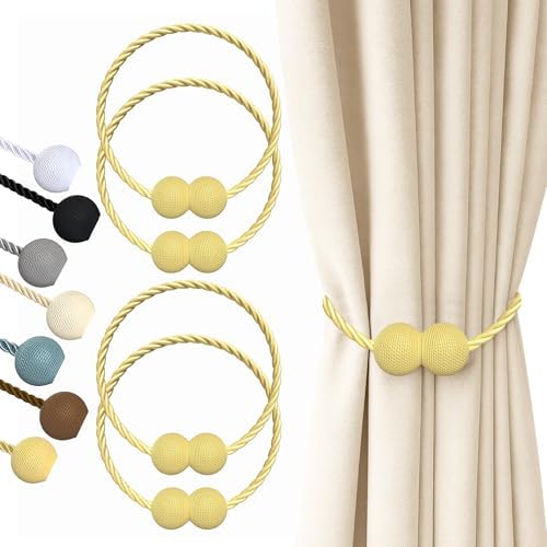 Hion Magnetic Curtain Tiebacks Golden 4pcs, Curtain Holdbacks Hooks Holders
