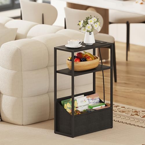 TUTOTAK Narrow Side Tables with Charging Station, Slim End Tables Set of 2