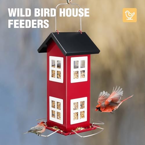 Veehoo Metal Bird House Feeder for Outdoors Hanging with 4-Port