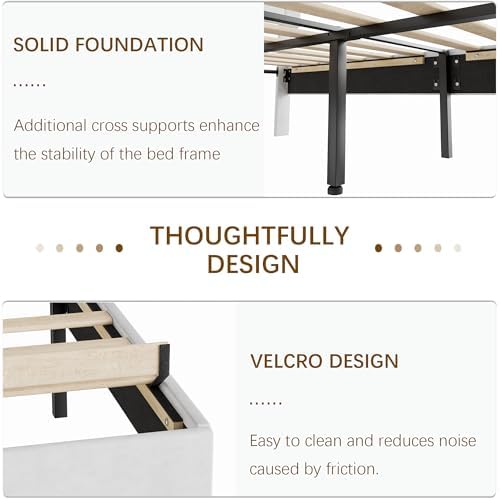 VECELO Full Size Bed Frame with Diamond Tufted Headboard, Upholstered Platform Bedframe with Wood Slat Support, No Box Spring Needed, Velvet & White