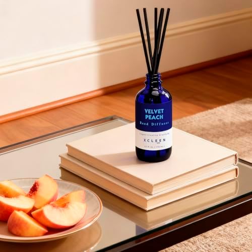 Xcleen Reed Diffuser Set, Velvet Peach Scent Fragrance Oil Diffuser, Reed Diffusers for Home, Bathroom Air Fresheners & Decor (Pack of 2)