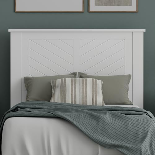 ComfIQ Serene Wood Panel Headboard with Chevron Scoring, Twin, White
