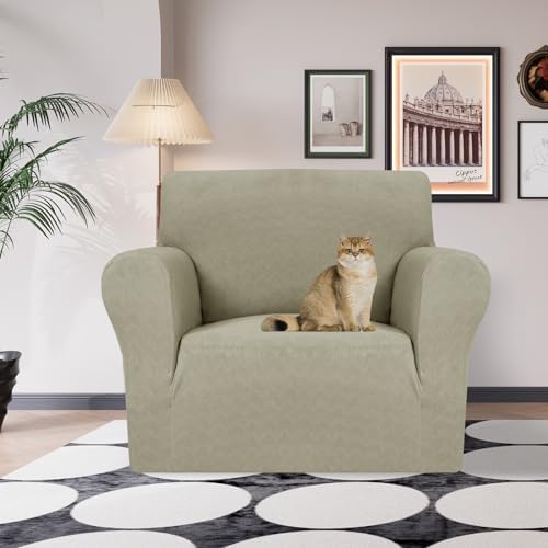 JIVINER Stretch Armchair Slipcovers, 1 Piece Chair Sofa Covers 1 Seater Couch Covers with Elastic Bottom for Kids, Pets (Khaki, Chair)
