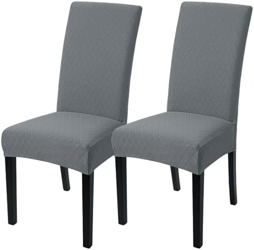 SearchI Dining Room Chair Covers Set of 2, Stretch Jacquard Parsons Chair Slipcovers Removable Washable Kitchen Chair Protector Cover for Dining Room, Hotel, Ceremony (Gray Rhombus)