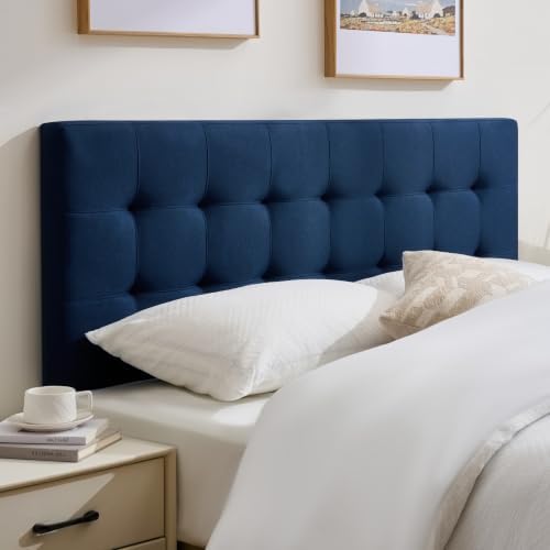 Linen Stitched Tufted King Headboard, Adjustable Height 37.2-42.3 in, Blue