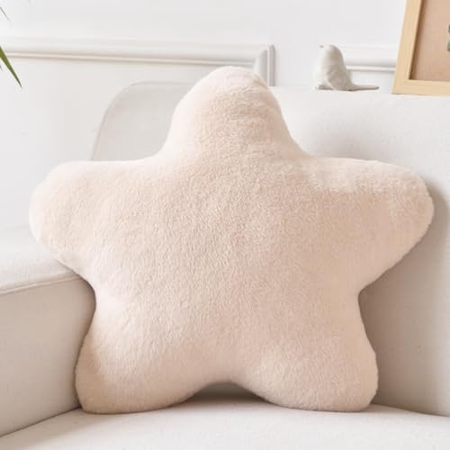 Star Pillow, Decorative Throw Pillows for Bed Couch, 15" Star Shaped Pillow Plush Floor Cushions Room Decor Pillow with Faux Rabbit Fur for Sofa Bedroom Living Room (Beige, 19.6" x 19.6")